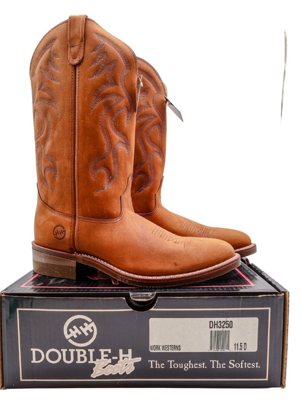 Vintage Double-H Boots Mens 11.5 D Tan Leather Work Western Cowboy DH3250 NWB